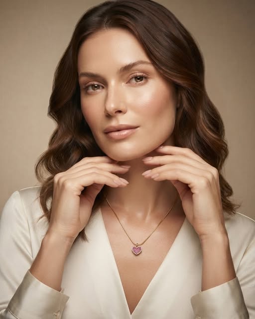 Modelo usando colar Marsan com pingente de coração